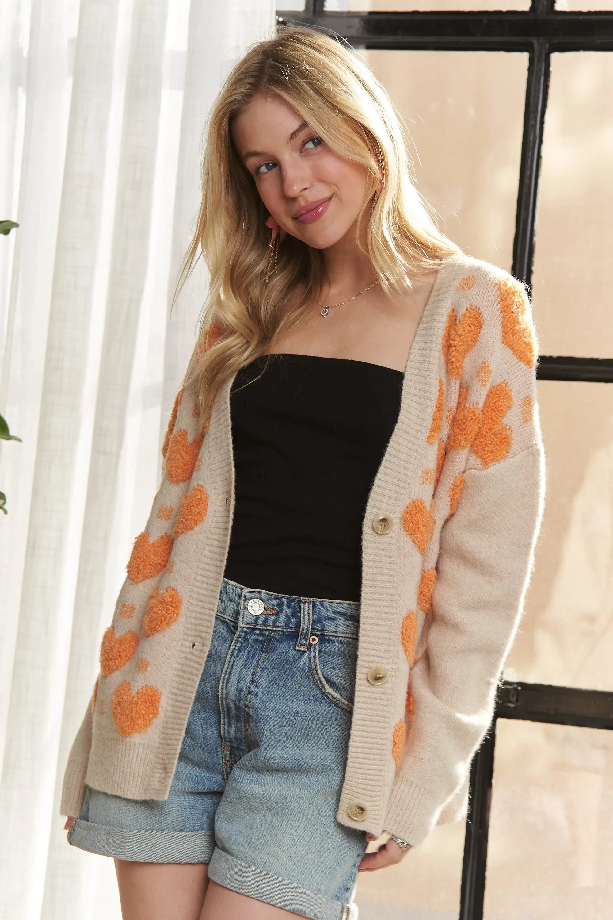 ADORA Button Down Heart Sweater Cardigan - Trendsi - Flyclothing LLC