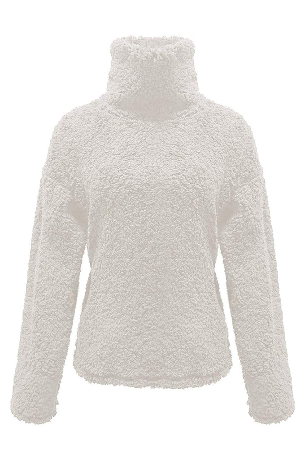 Fuzzy Turtleneck Long Sleeve Sweatshirt - Trendsi - Flyclothing LLC