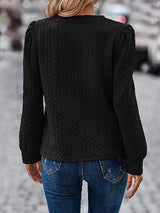 Textured Round Neck Long Sleeve Sweatshirt - Trendsi - Flyclothing LLC