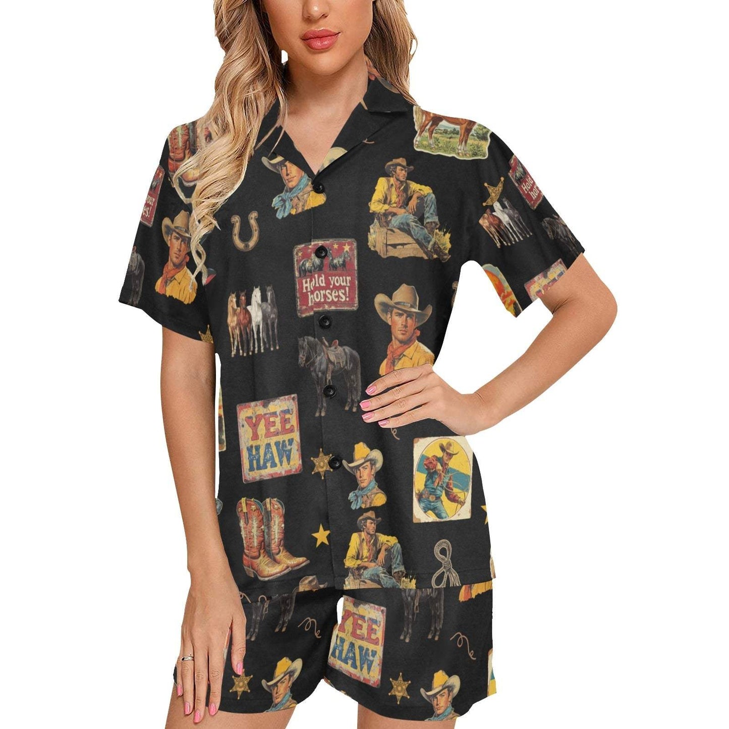 Baha Ranch Vintage Cowboy Collage Western Pajama Set - Baha Ranch Western Wear - Flyclothing LLC