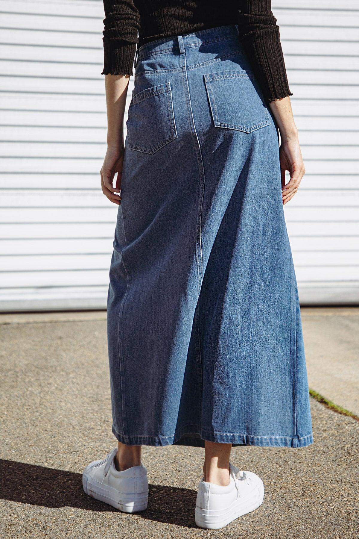 SWEET TALKING DENIM MIDI SKIRT - Flying Tomato - Flyclothing LLC