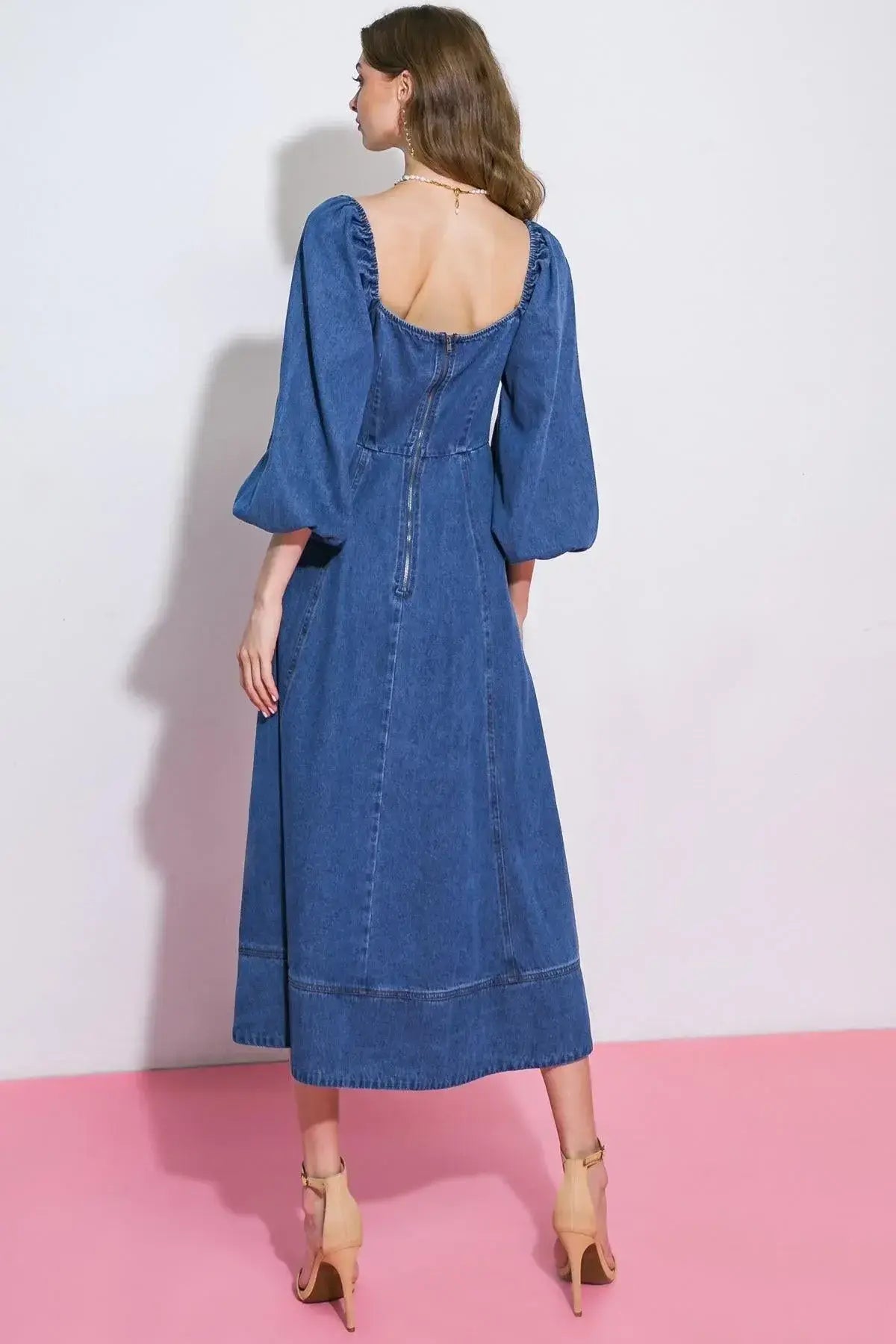 FEELIN'S GROOVY DENIM MIDI DRESS - Flying Tomato - Flyclothing LLC