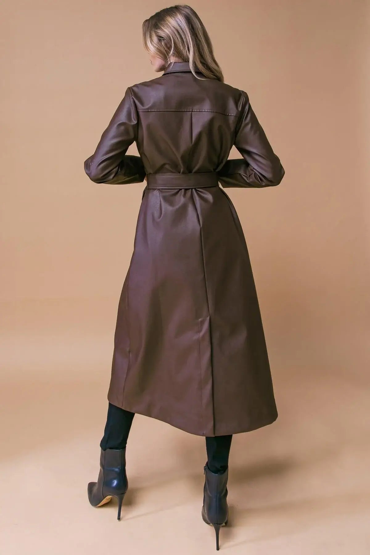 WHAT A WONDERFUL DAY LEATHER MIDI COAT - Flying Tomato - Flyclothing LLC