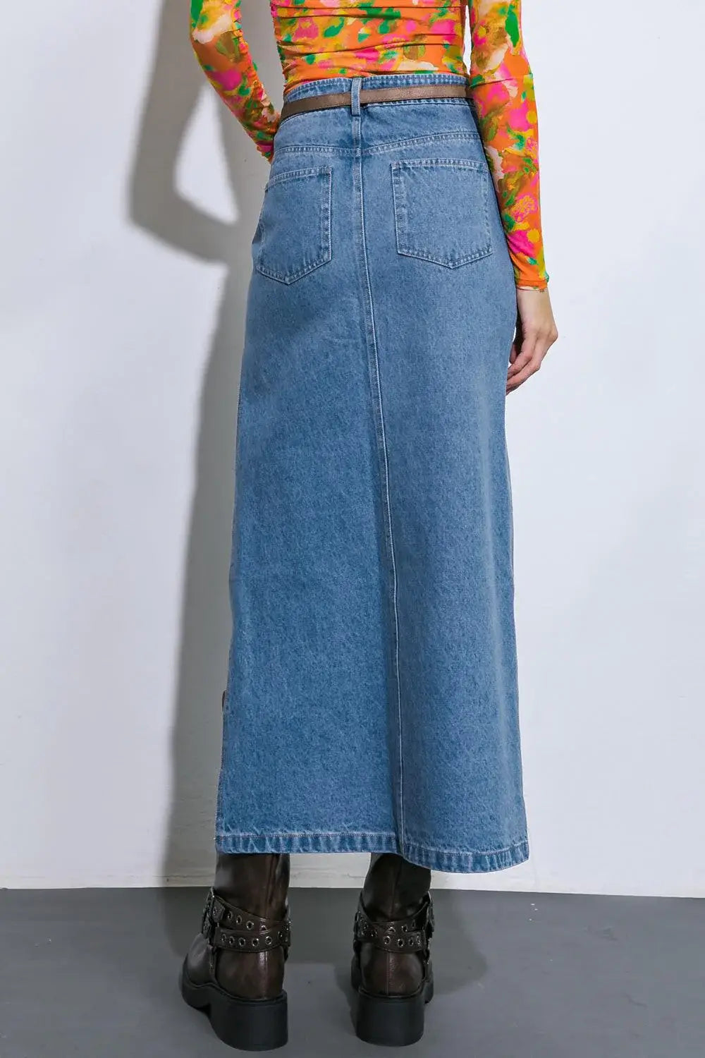 KEEP SHINING DENIM MIDI SKIRT - Flying Tomato - Flyclothing LLC