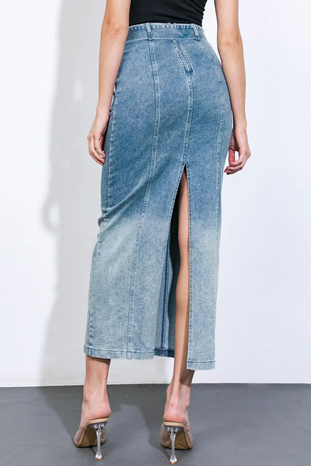 THE GRASS IS GREENER DENIM MIDI SKIRT - Flying Tomato - Flyclothing LLC