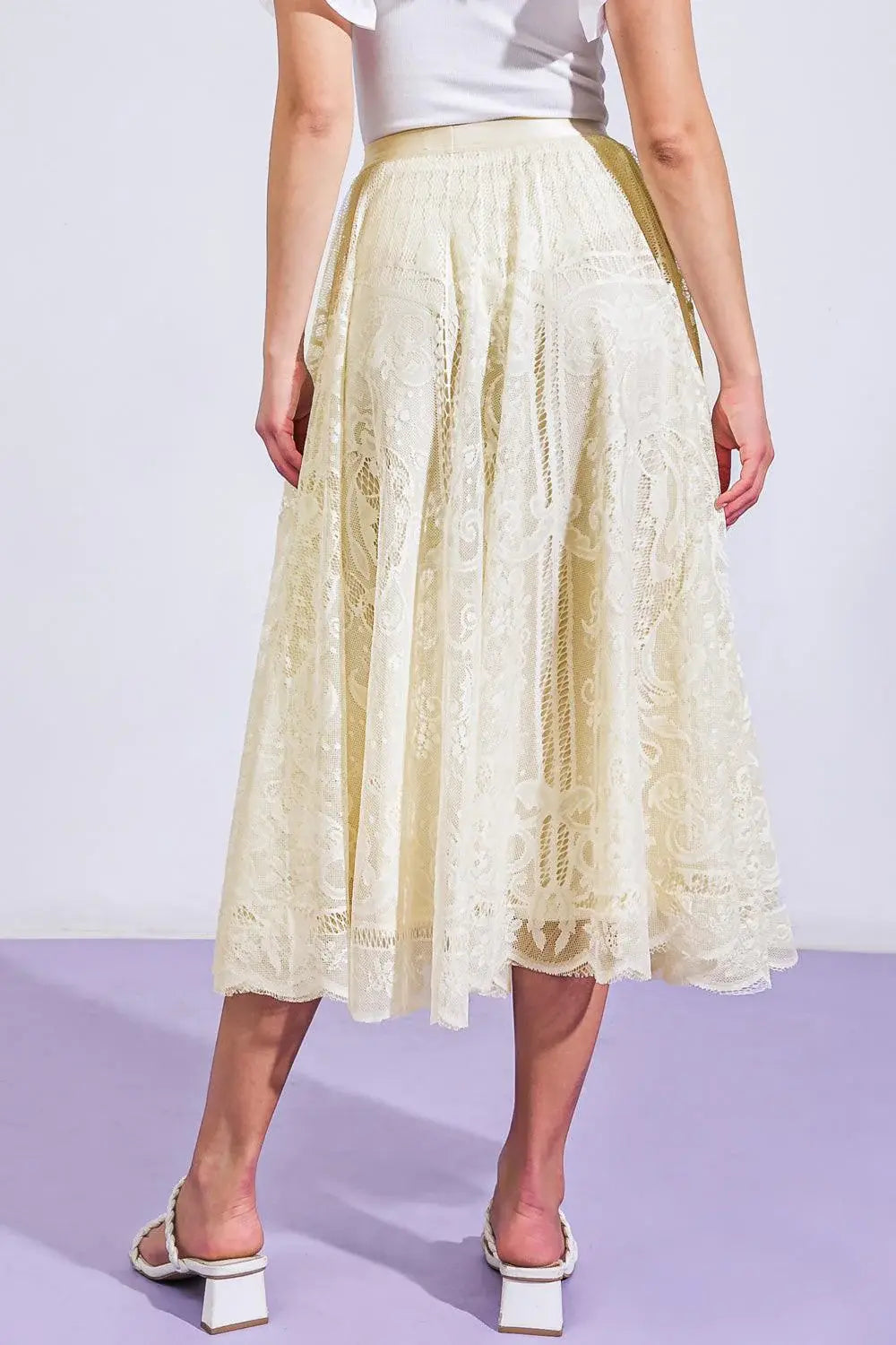 MEANINGFUL MOMENT WOVEN LACE MIDI SKIRT - Flying Tomato - Flyclothing LLC