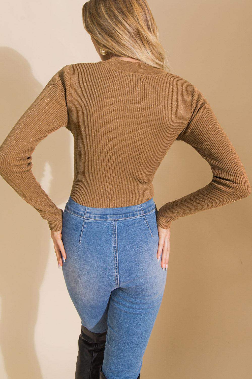 DEVOTION METALLIC SWEATER CROP TOP - Flying Tomato - Flyclothing LLC