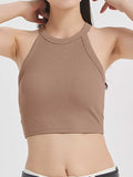Ribbed Grecian Neck Cropped Tank with Chest Pads - Trendsi - Flyclothing LLC