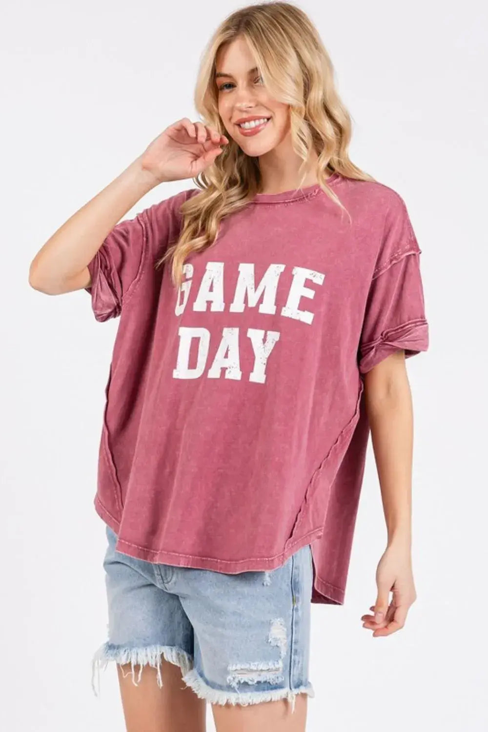 Mittoshop GAME DAY Round Neck Short Sleeve T-Shirt - Trendsi - Flyclothing LLC