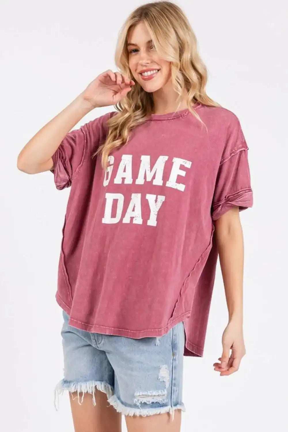 Mittoshop GAME DAY Round Neck Short Sleeve T-Shirt - Trendsi - Flyclothing LLC