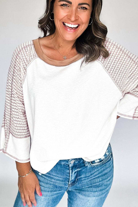 Striped Round Neck Raglan Sleeve Top - Trendsi - Flyclothing LLC