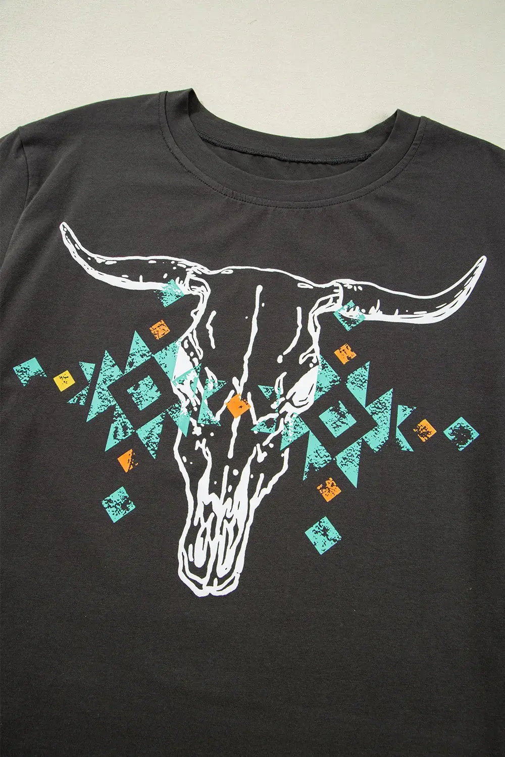 Bull Head Skull Round Neck Short Sleeve T Shirt - Trendsi - Flyclothing LLC