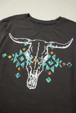 Bull Head Skull Round Neck Short Sleeve T Shirt - Trendsi - Flyclothing LLC
