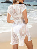 Openwork V-Neck Cap Sleeve Cover-Up - Trendsi - Flyclothing LLC