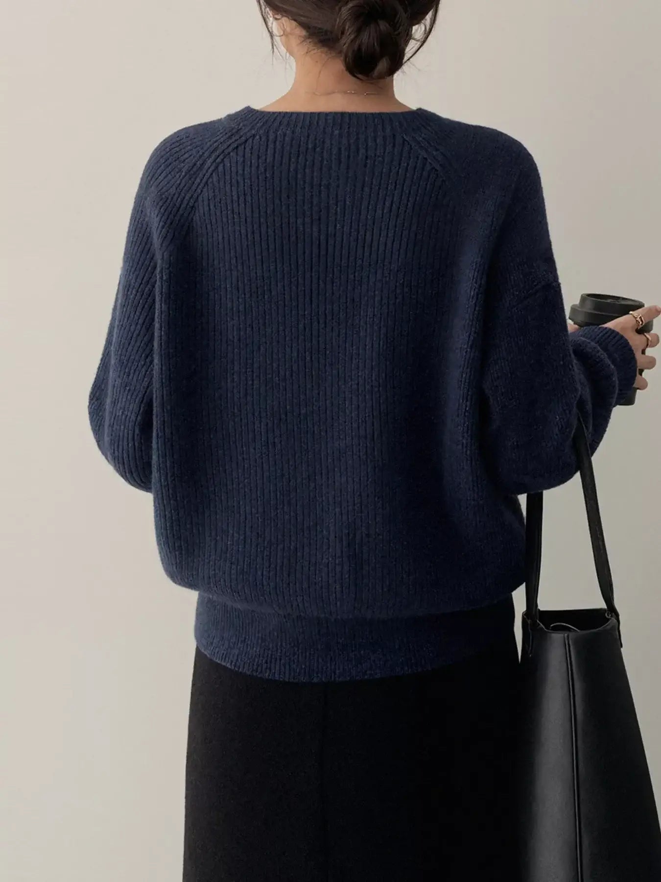 Button-Decorated Round Neck Sweater - Trendsi - Flyclothing LLC