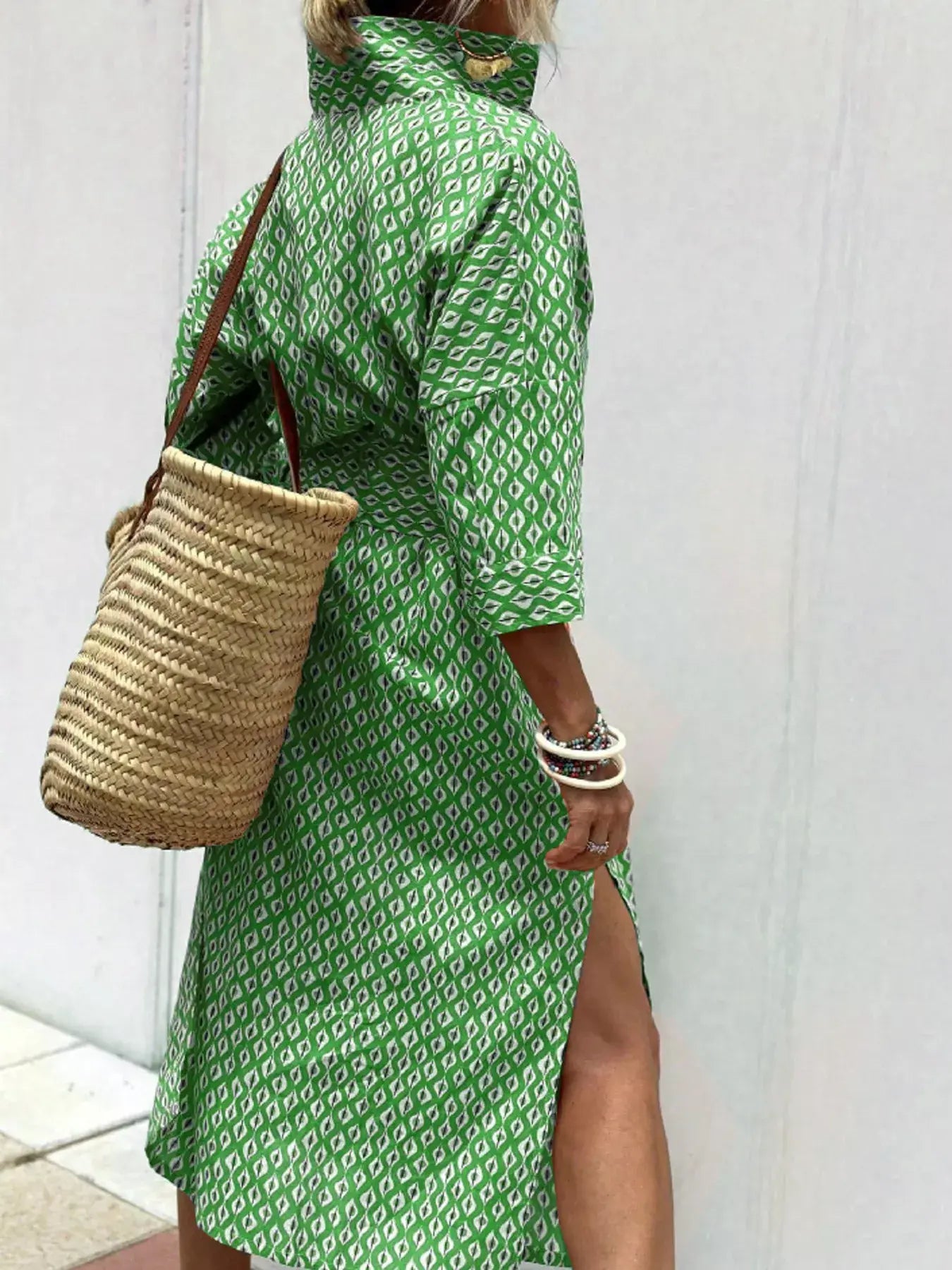 Full Size Printed Button-Down Midi Dress Plus Size - Trendsi - Flyclothing LLC
