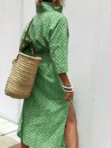 Full Size Printed Button-Down Midi Dress Plus Size - Trendsi - Flyclothing LLC
