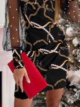Floral Applique Mesh Sleeve Bodycon Dress - Trendsi - Flyclothing LLC