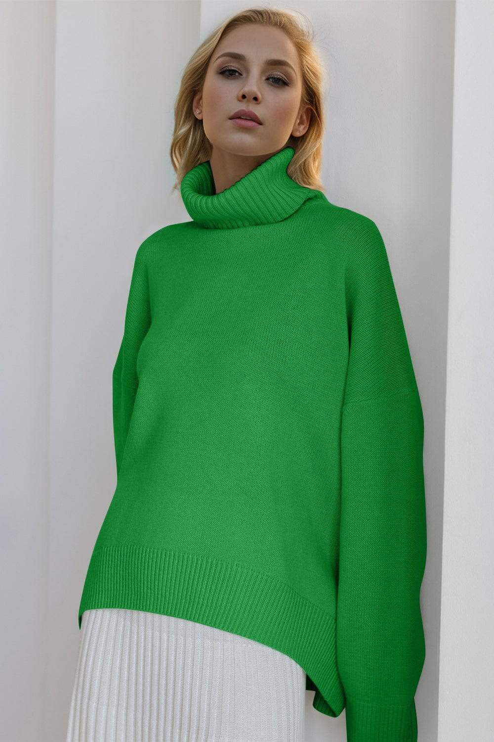 Basic Bae Turtleneck Dropped Shoulder Long Sleeve Sweater - Trendsi - Flyclothing LLC