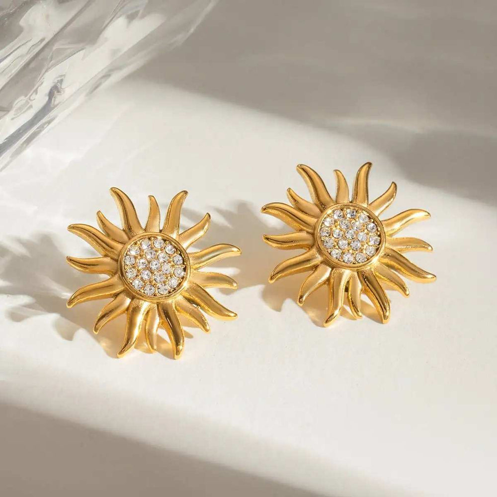 Stainless Steel Inlaid Rhinestone Sun Shape Stud Earrings - Trendsi - Flyclothing LLC