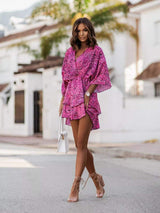 Layered Printed Surplice Mini Dress - Trendsi - Flyclothing LLC