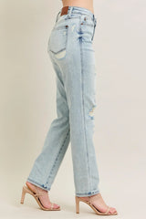 Judy Blue Full Size Mr Repair Stitch Detail Destroy Single Cuff Bf Jeans Plus Size - Trendsi - Flyclothing LLC