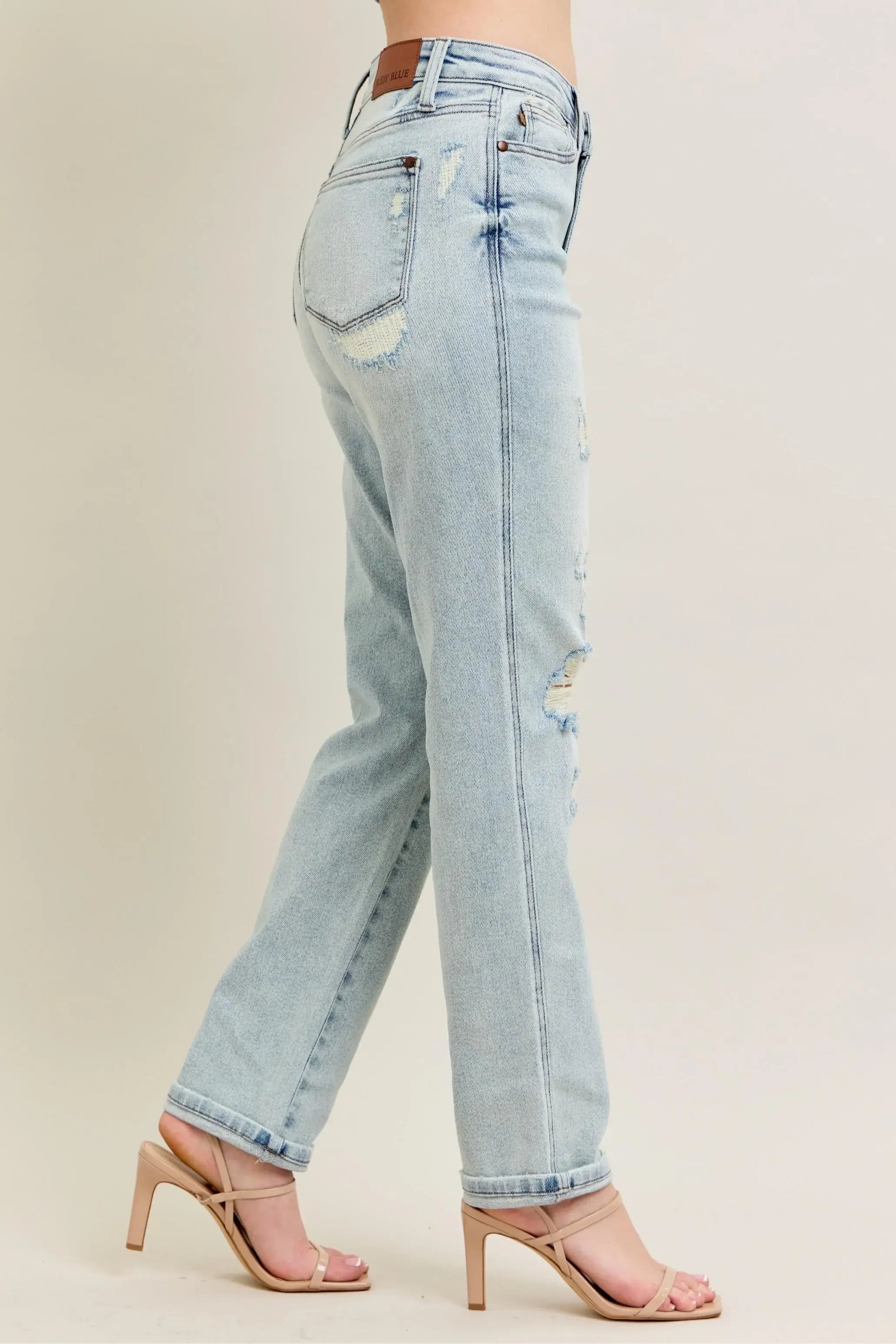 Judy Blue Full Size Mr Repair Stitch Detail Destroy Single Cuff Bf Jeans Plus Size - Trendsi - Flyclothing LLC