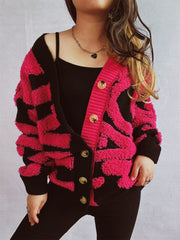 Contrast Button Up Long Sleeve Cardigan - Trendsi