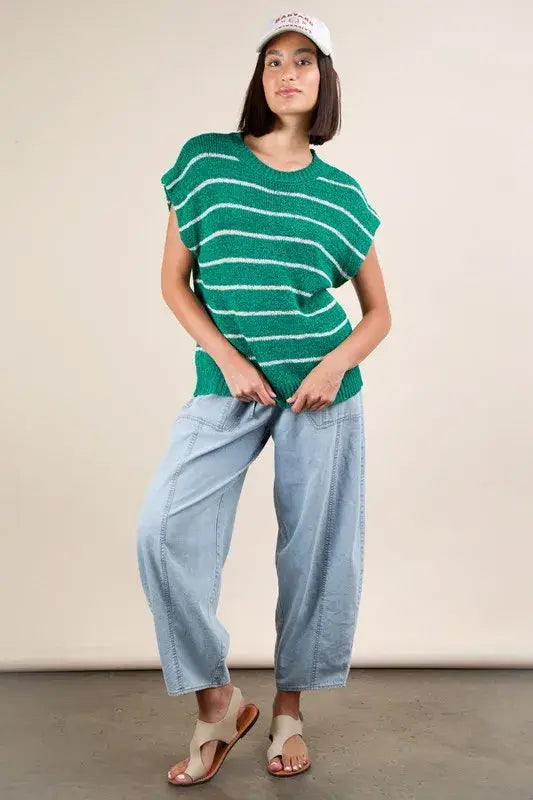 VERY J Striped Knit Sweater Vest Top - Trendsi - Flyclothing LLC