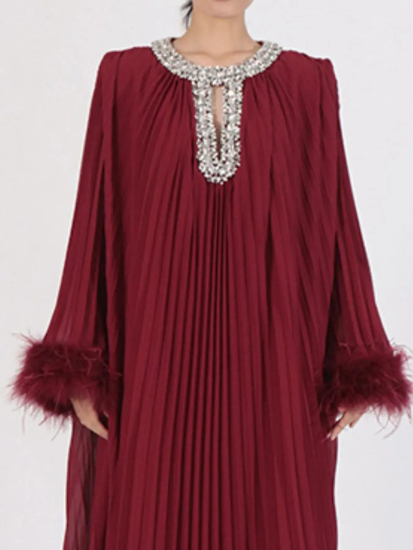 Rhinestone Long Sleeve Maxi Dress - Trendsi - Flyclothing LLC