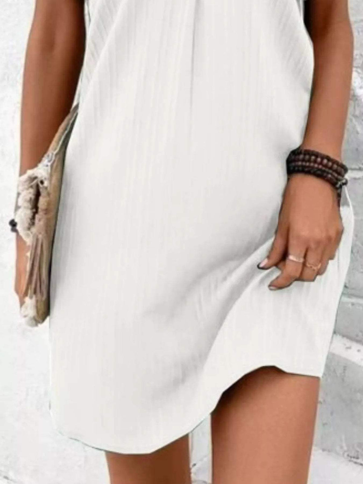 Full Size Casual V-Neck Short Sleeve Dress Plus Size - Trendsi - Flyclothing LLC