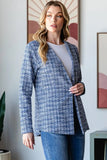 Heimish Full Size Houndstooth Tweed Open Front Blazer - Trendsi