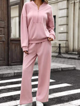 Half Zip Sweatshirt and Wide-Leg Pants Set - Trendsi - Flyclothing LLC