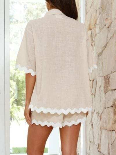 Contrast Trim Half Sleeve Top and Shorts Set - Trendsi - Flyclothing LLC