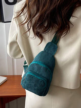 Corduroy Solid Color Crossbody Bag - Trendsi - Flyclothing LLC