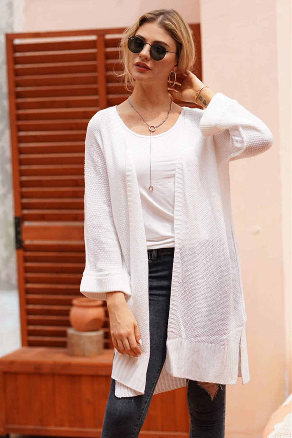 Open Front Long Sleeve Cardigan - Trendsi - Flyclothing LLC