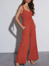 Ruched Wide Strap Jumpsuit with Pockets - Trendsi - Flyclothing LLC