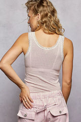 POL Lace Trim Tank with Front Button Closure - Trendsi - Flyclothing LLC