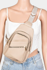 Fame PU Leather Chevron Strap Crossbody Bag - Trendsi