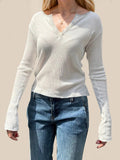 Devine Quarter Button Long Sleeve T-Shirt - Trendsi