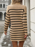 Striped Mock Neck Long Sleeve Mini Dress - Trendsi