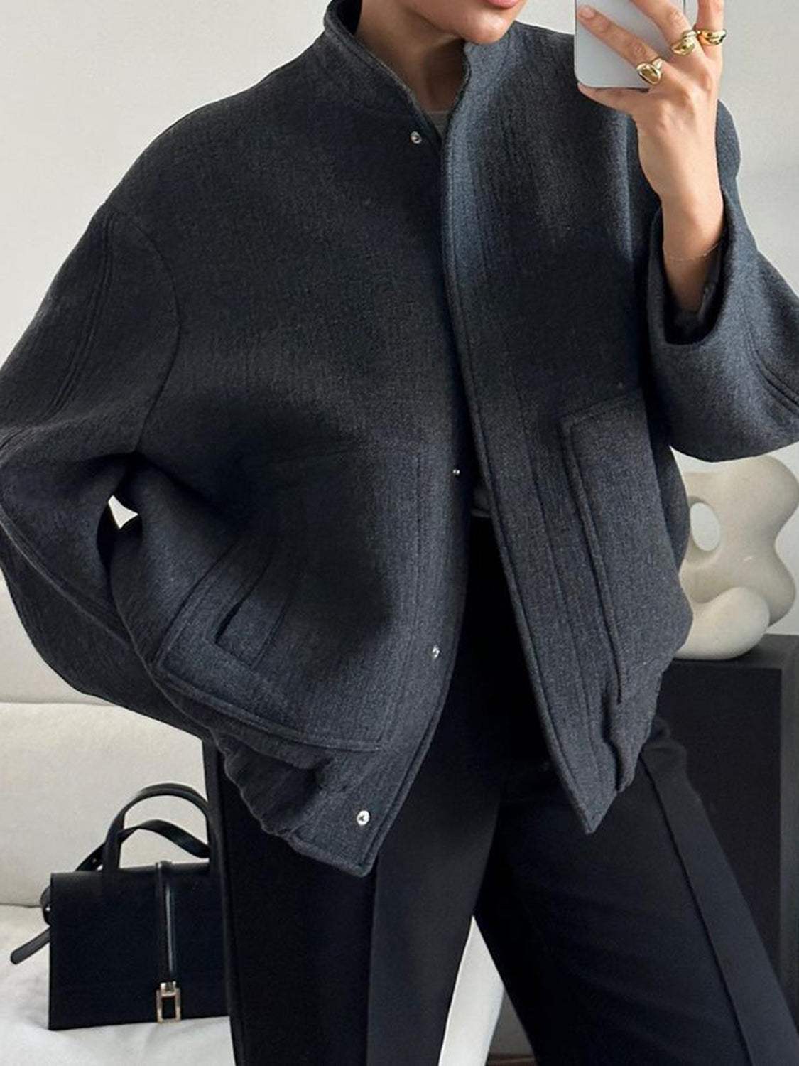 Full Size Snap Down Drop Shoulder Jacket - Trendsi - Flyclothing LLC
