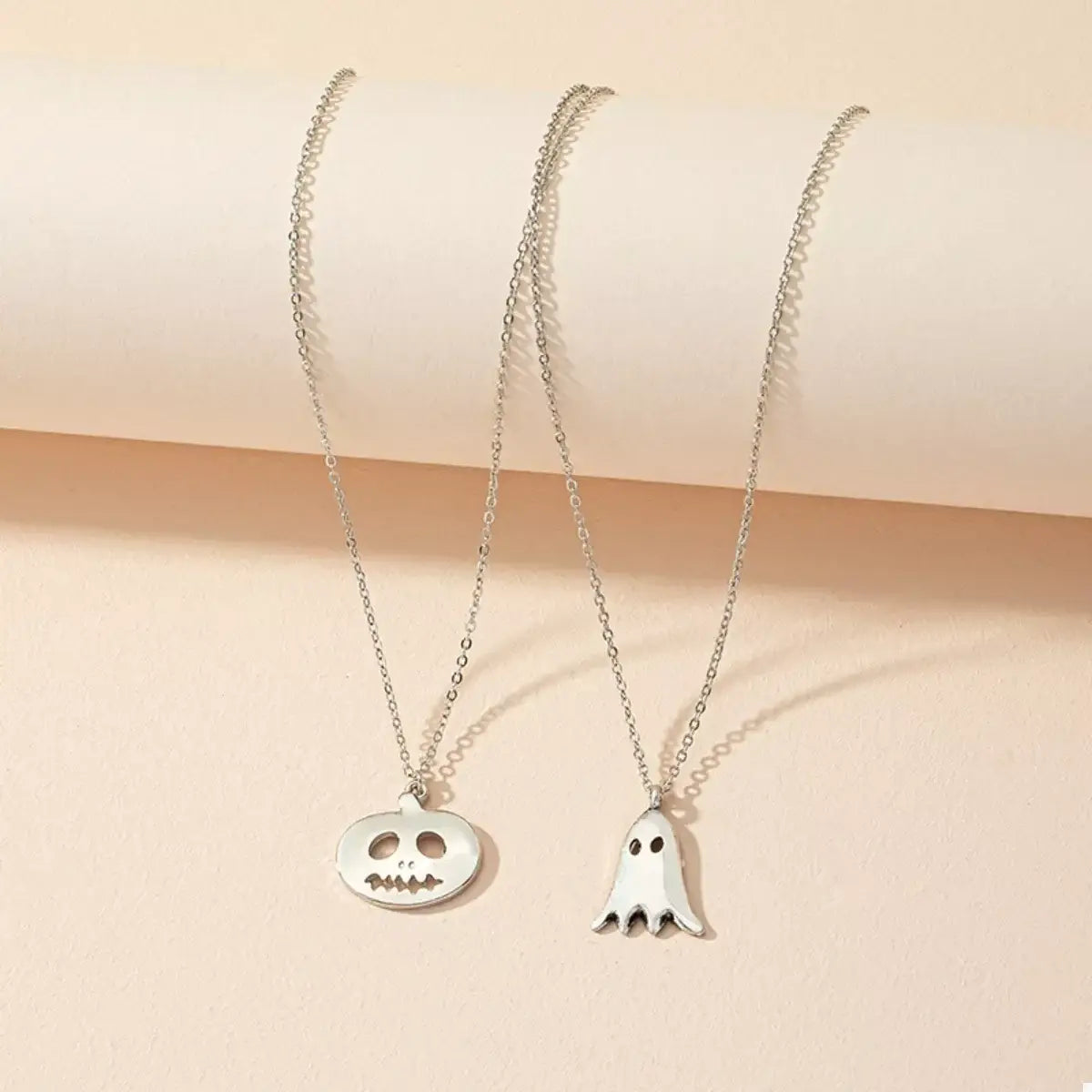 2 Piece Halloween Ghost & Pumpkin Pendant Necklace - Trendsi - Flyclothing LLC