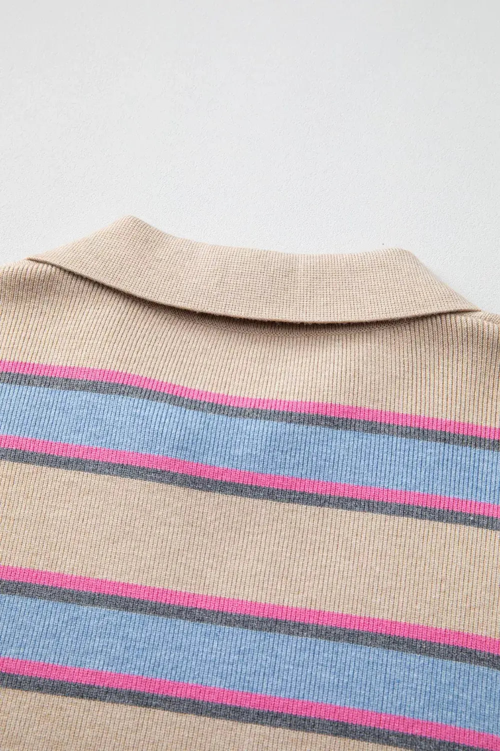 Striped Color Block Johnny Collar Sweater - Trendsi - Flyclothing LLC