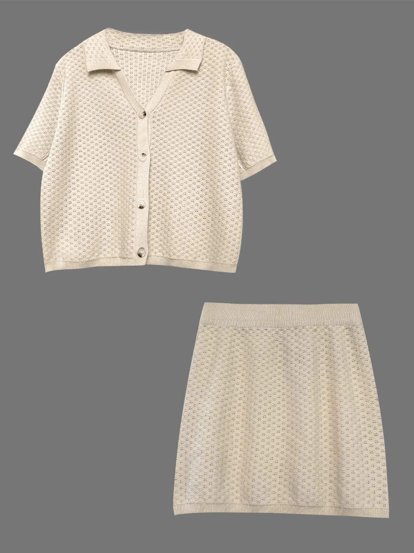 Openwork Button Up Top and Skirt Sweater Set - Trendsi - Flyclothing LLC