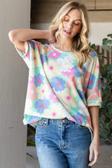 HOPELY Floral Waffle Oversized T-Shirt - Trendsi - Flyclothing LLC