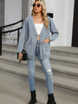 Pocketed V-Neck Button Up Denim Jacket - Trendsi - Flyclothing LLC