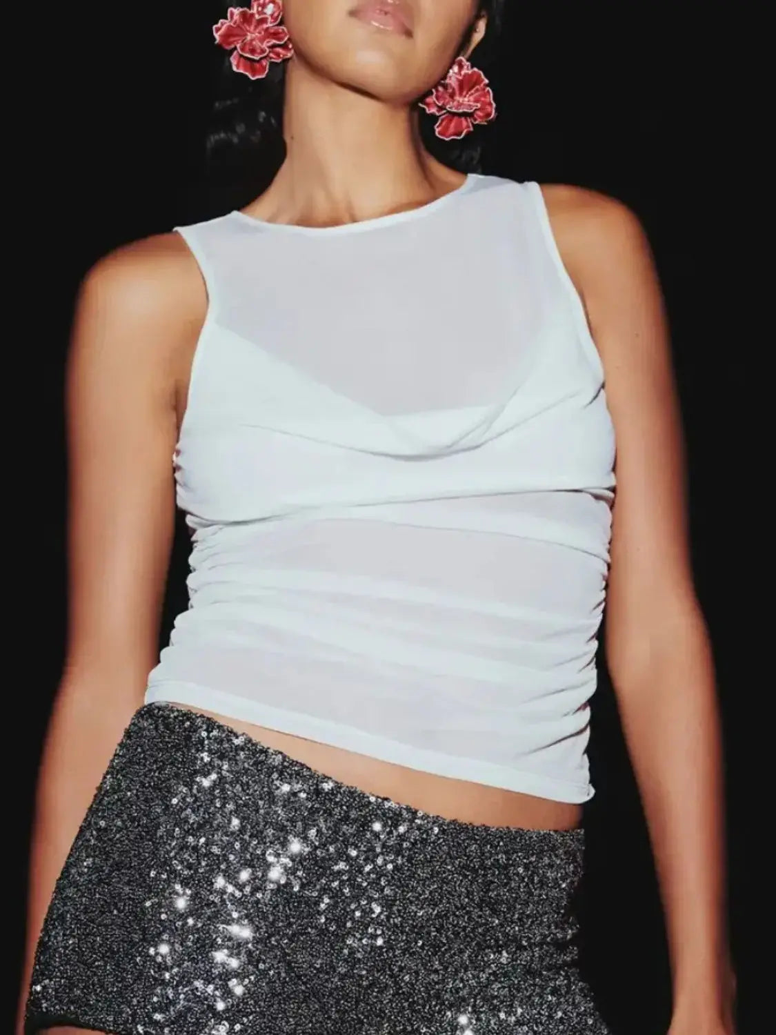 Ruched Round Neck Tank - Trendsi - Flyclothing LLC