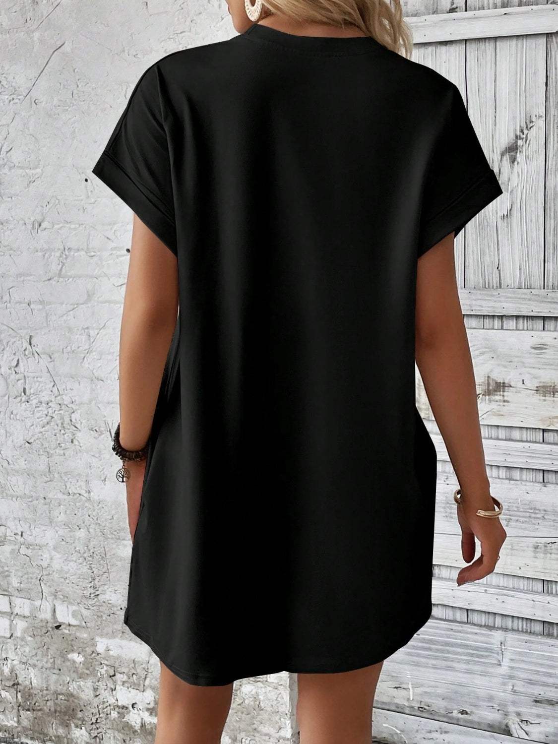 Round Neck Short Sleeve Mini Dress - Trendsi - Flyclothing LLC