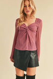 Aemi + Co Twisted Sweetheart Neck Long Sleeve Blouse - Trendsi - Flyclothing LLC
